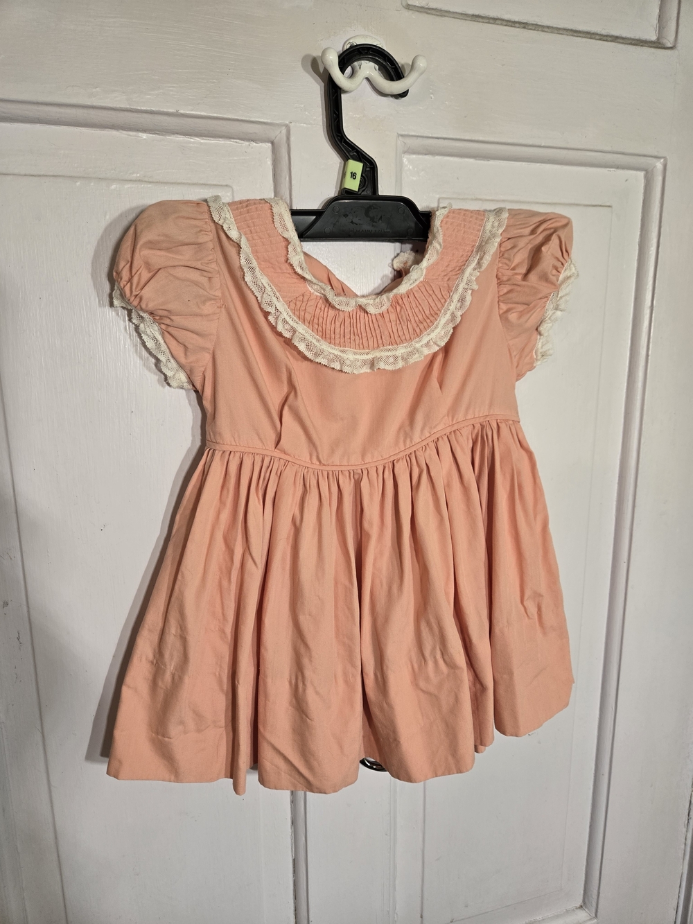 1950s Vintage Celeste Peach Lace Trim Casual Girls Dress